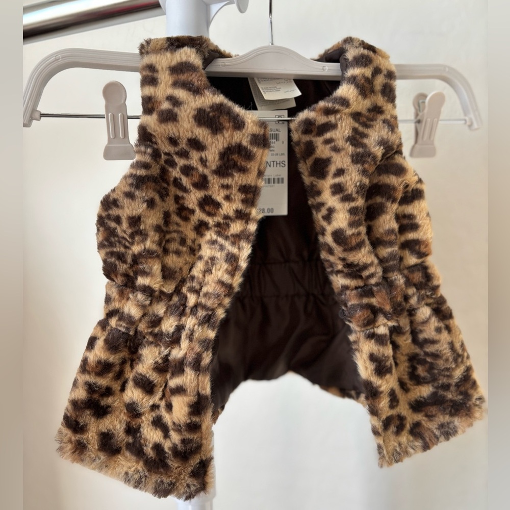 First Impressions cheetah Print Faux Fur Vest